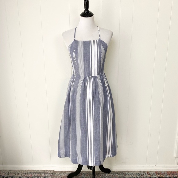 Abercrombie & Fitch Sundress Sz XS Square Neck Striped Blue Summer Beach Coastal - Picture 2 of 14